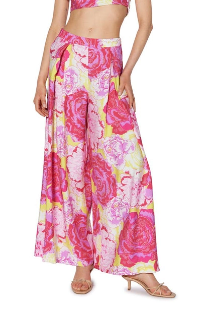 Something New Floral Pleated High Waist Palazzo Pants In Multi