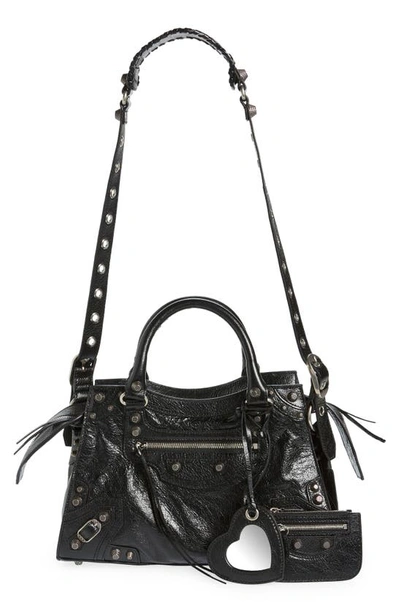 Balenciaga Small Neo Cagole Leather Shoulder Bag In Black