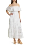 Topshop Eyelet Embroidered Cold Shoulder Cotton Maxi Dress In Ivory