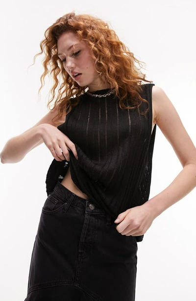 Topshop Ladder Sttich Metallic Sleeveless Sweater In Black