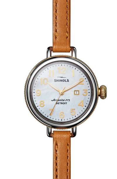 Shinola Women's Birdy 34mm Bourbon Leather-strap Watch In White