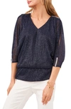 Chaus Metallic V-neck Blouse In Navy 410