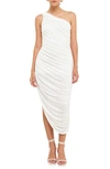 Endless Rose One-shoulder Asymmetric Jersey Dress In Off White