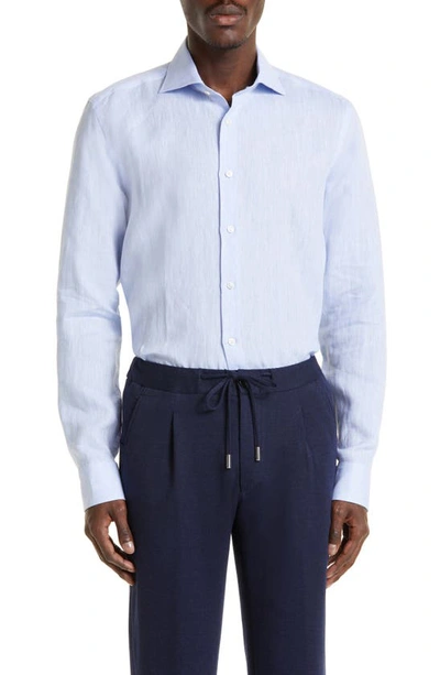 Thom Sweeney Cutaway Collar Linen Button-up Shirt In Slate