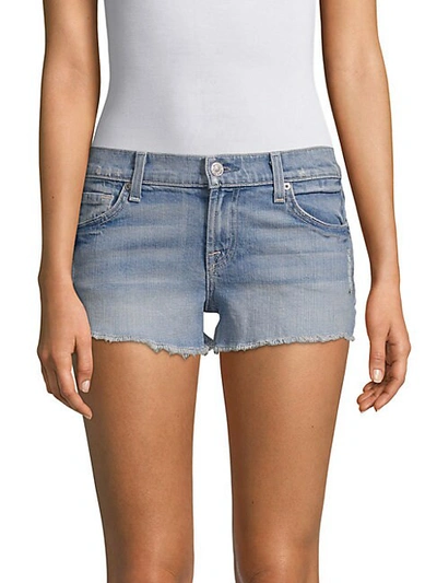 7 For All Mankind Frayed Denim Cut-off Shorts In Blue