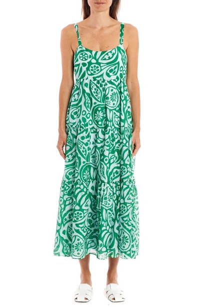 La Ligne Gathered Printed Cotton And Silk-blend Midi Dress In Kelly Green