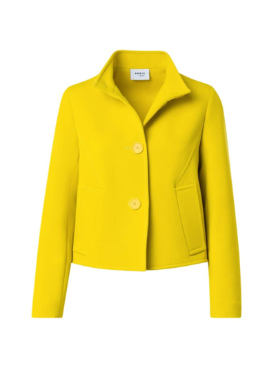 Akris Punto Stand-collar Wool Tricotine Jacket In Yellow