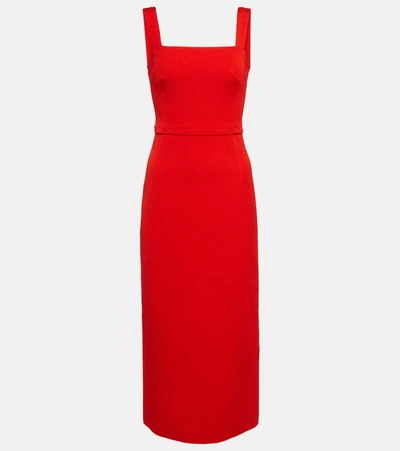 Tory Burch Square-neck Sleeveless Stretch Faille Midi Dress In Red