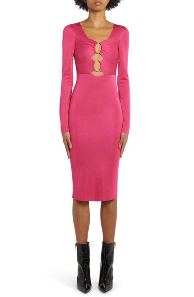 Tom Ford Ring Cutout Long-sleeve Shiny Viscose Dress In Bright Ros