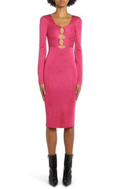 Tom Ford Ring Cutout Long-sleeve Shiny Viscose Dress In Dp645 Bright Rose