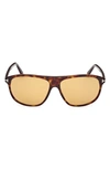 Tom Ford Men's Prescott T-logo Square Sunglasses In Shiny Dark Havana / Amber