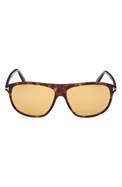 Tom Ford Men's Prescott T-logo Square Sunglasses In Shiny Dark Havana / Amber