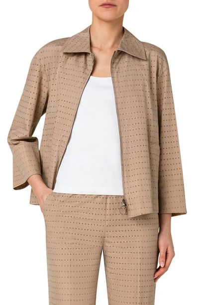 Akris Punto Perforated Pin Dot Embroidered Pleated Jacket In Beige