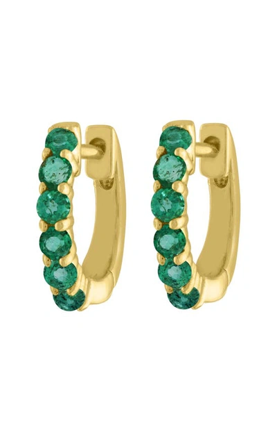 Eden Presley Emerald Huggie Hoop Earrings In Yellow Gold