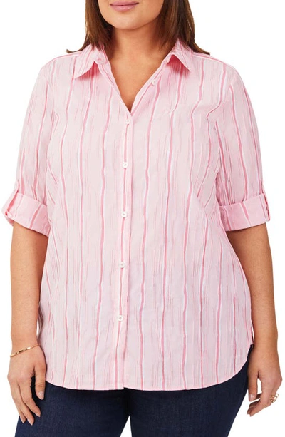 Foxcroft Tamara Stripe Button-up Blouse In Pure Pink
