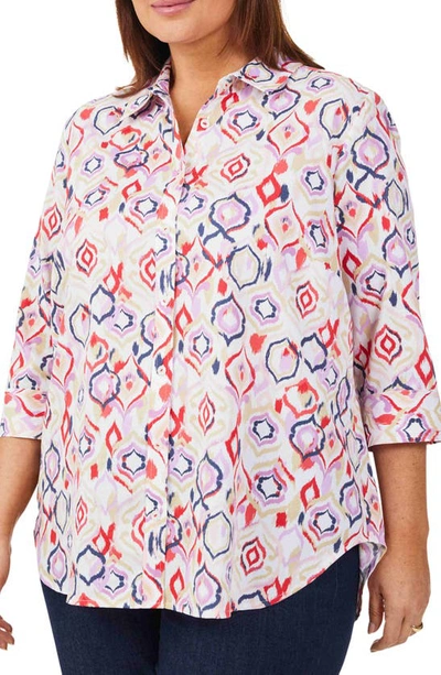 Foxcroft Ikat Sateen Button-up Shirt In French Rose