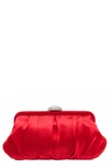 Nina Concord Pleated Satin Frame Clutch In Stone