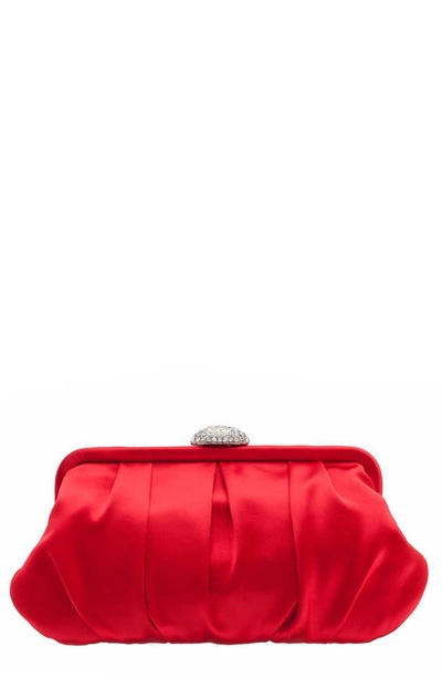 Nina Concord Pleated Satin Frame Clutch In Stone