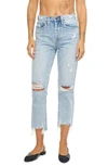 Pistola Charlie Ripped High Waist Crop Straight Leg Jeans In Shore Distressed