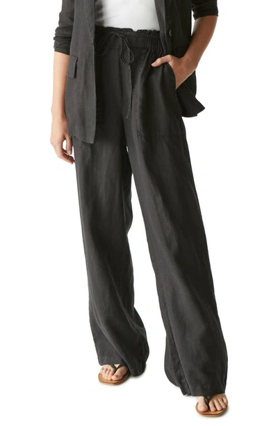 Michael Stars Jules Linen Wide Leg Drawstring Pants In Black