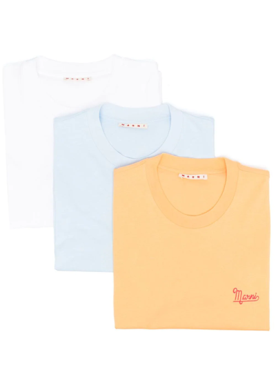 Marni Three-pack Embroidered-logo T-shirt In Multicolor