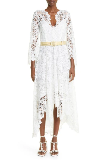 Zimmermann Chintz Doily Long Sleeve High-low Lace Dress In Ivory