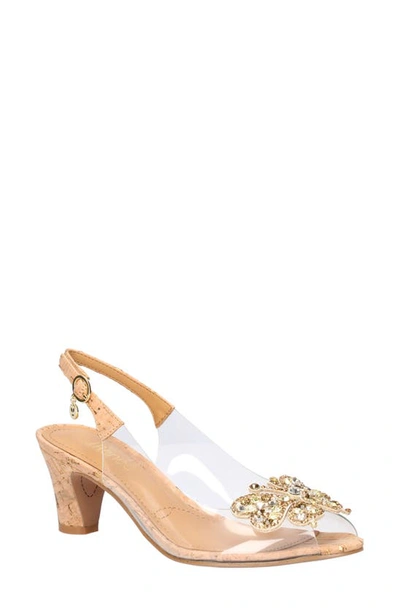 J. Reneé Kerensa Crystal Butterfly Slingback Pump In Clear/ Natural/ Gold
