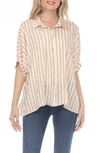 Rain And Rose Stripe Button-up Blouse In Beige