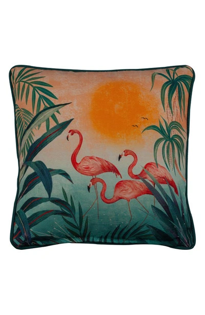 Divine Home Flamingo Lagoons Indoor/outdoor Pillow In Pink Multi