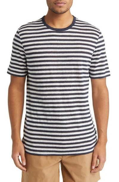 Hugo Boss Tiburt Stripe Linen T-shirt In Navy