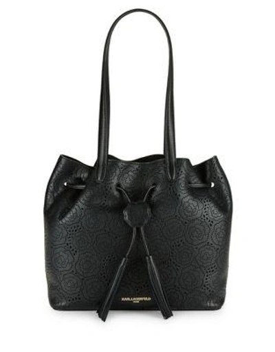 Karl Lagerfeld Leather Bucket Bag In Black