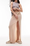 Topshop Slinky Twist Front Maxi Skirt In Stone-neutral