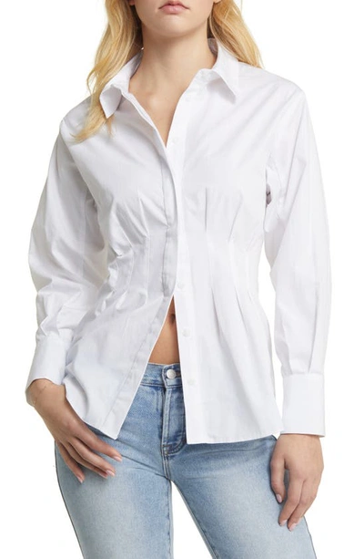 Topshop Waisted Poplin Shirt In White