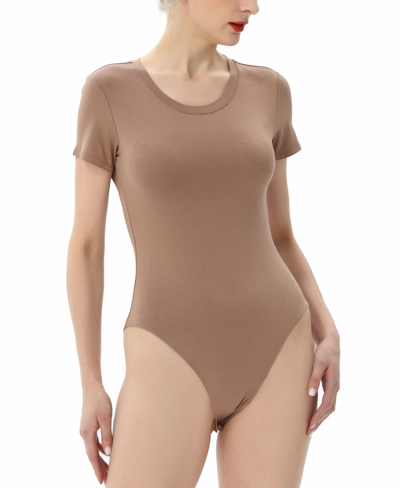 Kimi & Kai Women's Round Neck Basic Bodysuit Top In Mocha