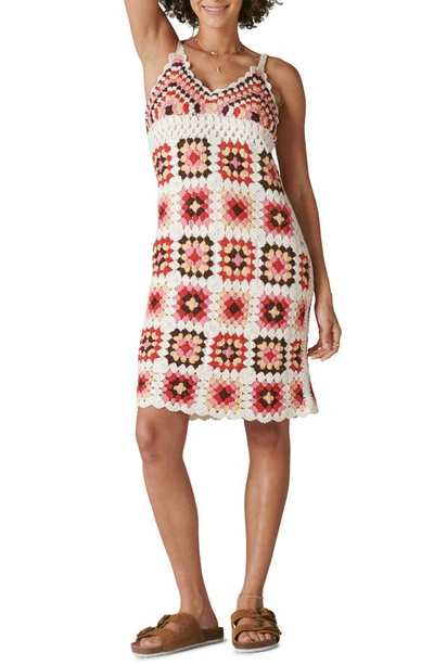 Lucky Brand Women's Cotton Crochet-square Dress In Pink Granny Square