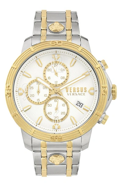 Versus Men's Chronograph Date Quartz Bicocca Gold-tone, Silver-tone Stainless Steel Bracelet 46mm In Silver/two-tone
