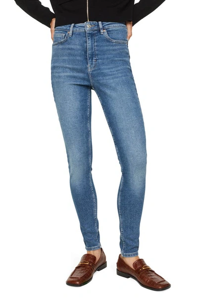 Mango Soho High Waist Ankle Skinny Jeans In Medium Blue