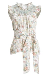 Loretta Caponi Maria Aletta Floral Belted Top In Vintage Flowers
