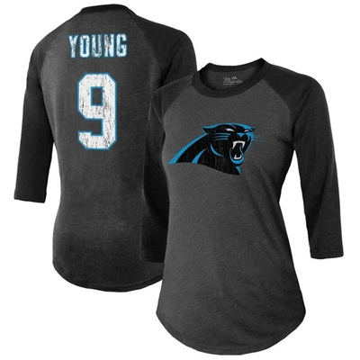 Majestic Threads Bryce Young Black Carolina Panthers Player Name & Number Tri-blend 3/4-sleeve Fitte