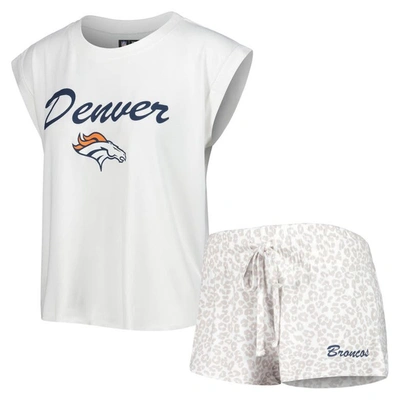 Concepts Sport Women's  White, Cream Denver Broncos Montana Knit T-shirt And Shorts Sleep Set In White,cream