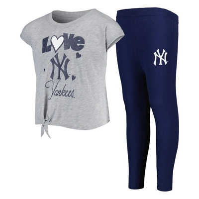 Outerstuff Kids' Girls Preschool Navy/gray New York Yankees Forever Love T-shirt & Leggings Set