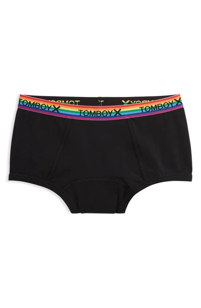 Tomboyx First Line Stretch Cotton Period Boyshorts In Black Rainbow