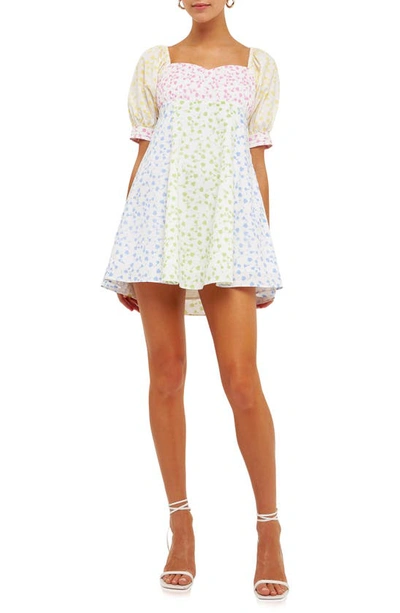 English Factory Floral Puff Sleeve Minidress In White Multi