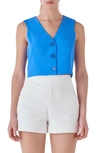 Endless Rose Button-up Crop Vest In Ocean Blue