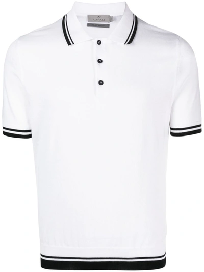 Canali Short-sleeve Polo Shirt In <p>white Cotton Polo Shirt From  Featuring Short Sleeves, Button Closure, Contrasting Hems And