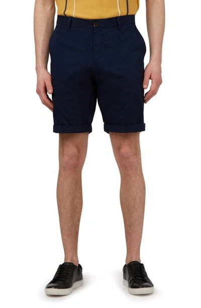 Ben Sherman Signature Flat Front Stretch Cotton Chino Shorts In Dark Navy