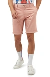 Ben Sherman Signature Flat Front Stretch Cotton Chino Shorts In Light Pink