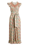 Loretta Caponi Delfina Floral Belted Midi Dress In Poppies