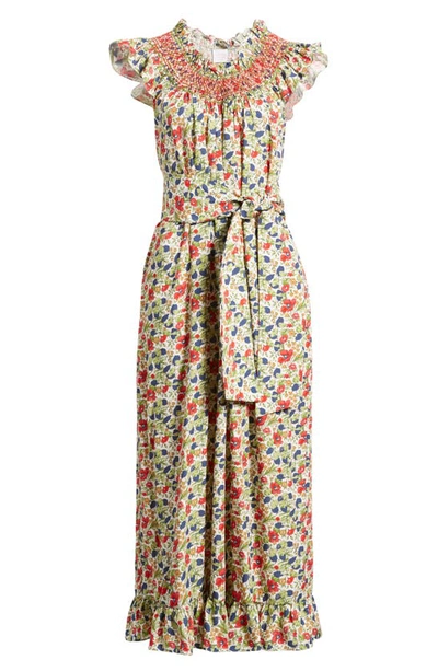 Loretta Caponi Delfina Floral Belted Midi Dress In Poppies