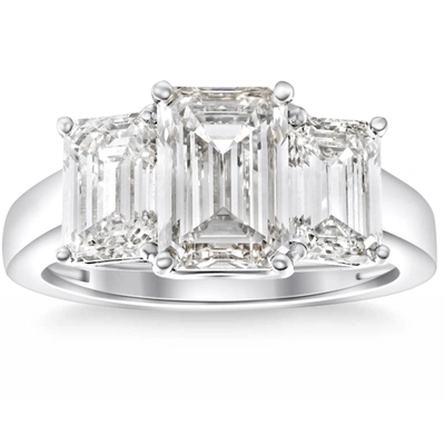 Pompeii3 3.55ct Tw Emerald Cut Three Stone Engagement Ring 14k White Gold Lab Grown In Multi